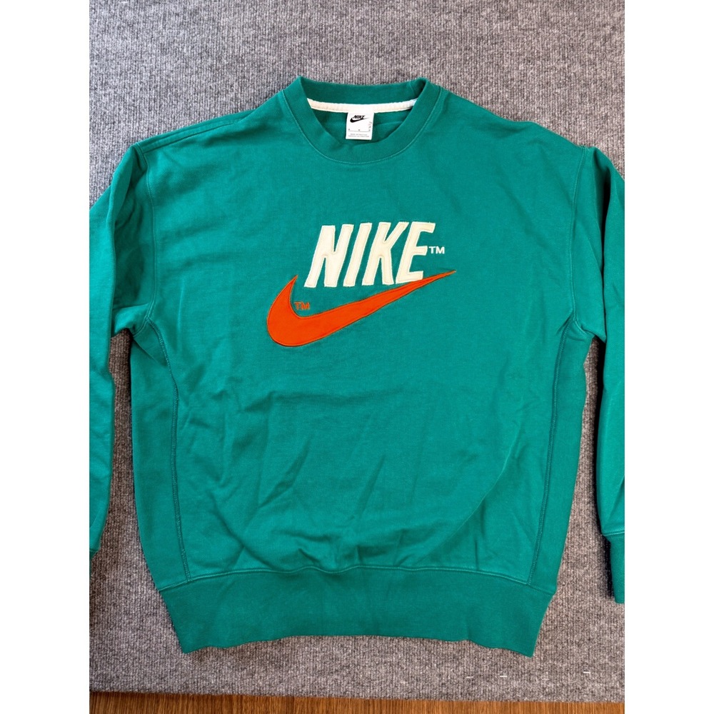 Nike Mens Medium Green Crewneck Sweatshirt Embroidered Logo Y2K Cotton Pullover